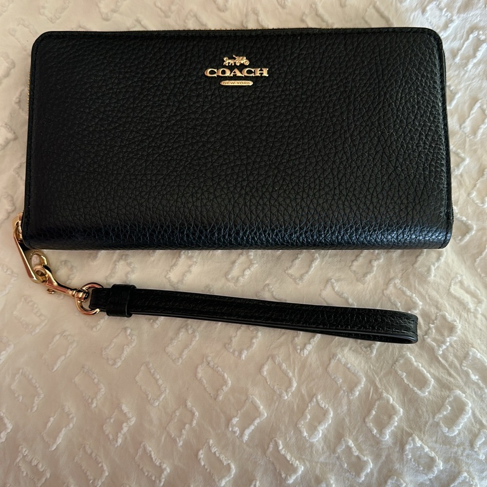 New Coach Long Zip Around Wallet Black - Picture 2 of 5
